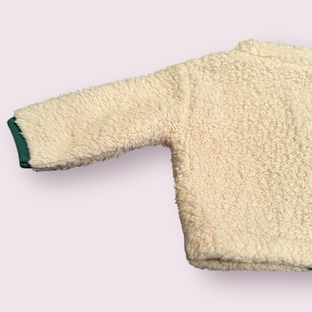 Cat & Jack Cream Fleece Zip Up Baby Jacket with Green Trim Sz Newborn - Picture 7 of 8